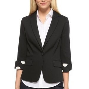 CHICOS 0 Black Blazer Jacket Long Sleeve PolkaDot Lined Size S 4/6 Preppy Chic